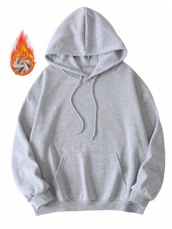Men's Velvet Hoodie Solid Color Pullover Warmth Hoodie