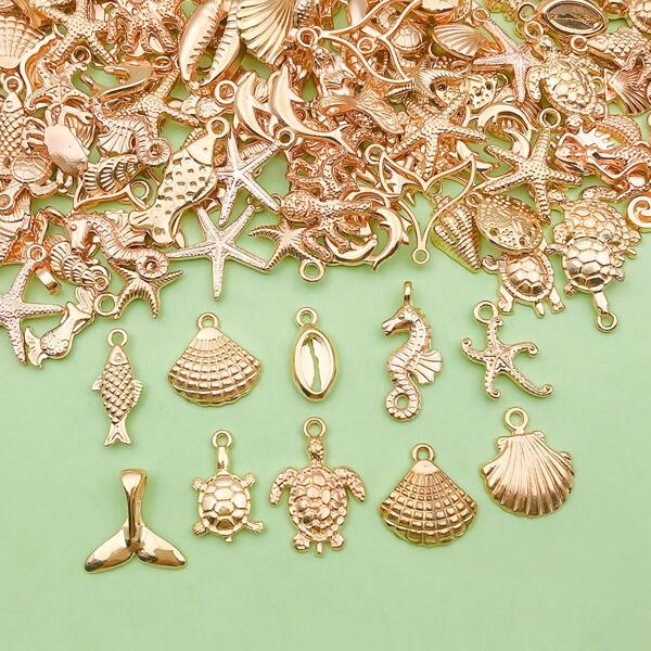 50 件随机混合 KC 金色海洋生物海星饰品散装夏季珠宝项链耳环手链制作 DIY 工艺配件