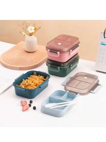 1 pezzo Scatola pranzo compartimentata a doppio strato microonde con manico per donne e uomini, studenti, set di utensili, scatola bento, microonde, a tenuta stagna, contenitore per alimenti (rosa), back to school