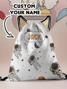 1 szt. spersonalizowany plecak ze ściągaczem z motywem astronauty z kreskówek, można dostosować do własnego, unikalnego projektu, odpowiedni dla dzieci i nastolatków, nadrukuj własne imię lub imiona siostry i kolegów z klasy jako prezent