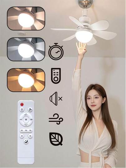 42cm Smart Ceiling Fan With LED Light, 3 Wind Speeds, Dimmable (3 Color Temperatures), Remote Control, E26/E27 Base, Suitable For Bedroom & Kitchen - White And Multi-Color