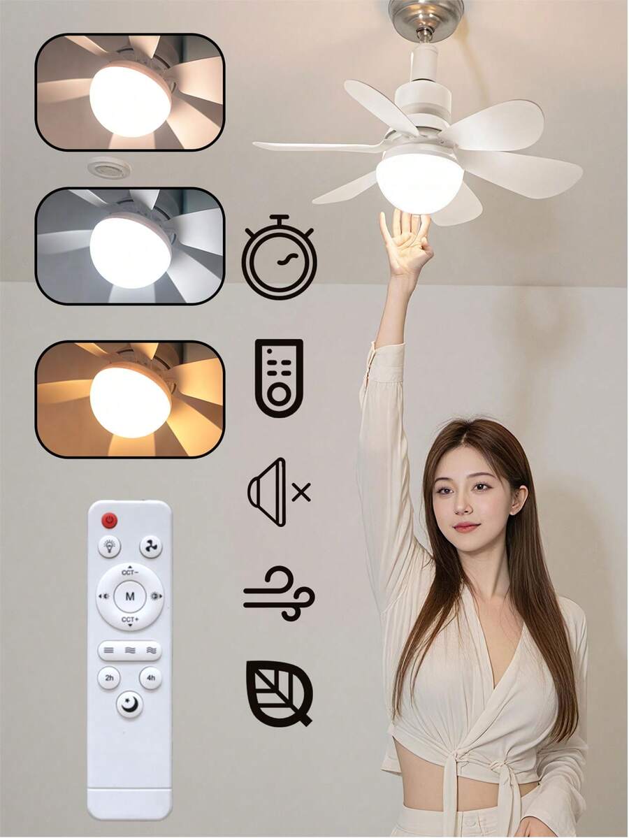 Kipas Angin Langit-Langit Pintar 42cm dengan Lampu LED, 3 Kecepatan Angin, Dapat Diredupkan (3 Suhu Warna), Kontrol Jarak Jauh, Dudukan E26/E27, Cocok untuk Kamar Tidur & Dapur - Putih dan Aneka Warna