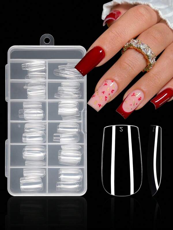 120pcs /Box/12 Short Square Fully Transparent Artificial Nails, Suitable For Home And Beauty Salon Manicures, DIY Nail Art Sticker Design