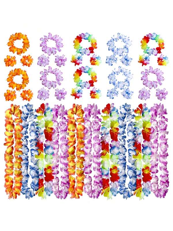 4/8/16/24/32/40/60/80pcs Hawaiian Flower Garlands Set, Tropical Leis, Necklaces, And Bracelets,Hawaii Garland Necklace, Tropical Hawaii Flower Theme Party Favors, Tropical Hibiscus Flowers For Summer Pool Parties And Hawaii Theme Parties, For DIY Decoration Fancy Dress & Party Easter Gift, Holiday Wedding Beach Birthday Decorations, Hawaiian Leis Party Supplies(Random Color)