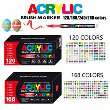 GuangNa 广纳72/120/168/240/288色1套彩色软毛直液丙烯马克笔大容量学生美术绘画填色笔DIY手绘鞋T血衫防水绘画笔48/60/72色可堆叠彩色不透纸水彩笔马克笔 - 彩色 - 查看 13