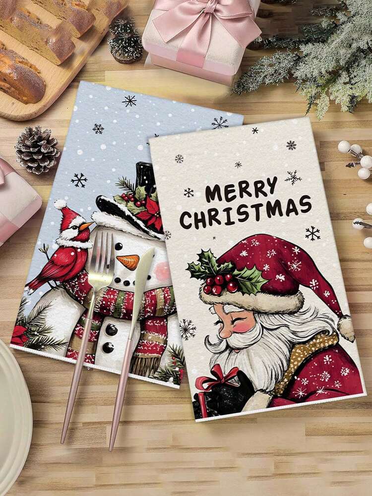 40*60cm圣诞洗碗巾粉色背景松枝装饰图案北欧风格厨房巾圣诞主题餐厅装饰清洁布 - 彩色 - 查看 5