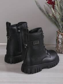 1 Pair Fashion Lace-Up Side Zipper Solid Color Minimalist Children Boots, Comfortable