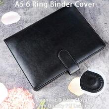 A5 PU Leather Binder Cover With Magnetic Buckle Closure, 6 Ring Personal Notebook For Organizing Planner Refill Pages, Photo Card Sleeves, Multi-Functional Card Collector-826103 - Black - View 3