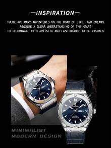 Đồng hồ nam cao cấp chạy bằng pin thạch anh, dây đeo bằng da thật, hiển thị ngày tự động chất lượng cao, chống nước và có dạ quang. - Một kích thước - Xem 4