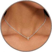 Cross Necklace For Women, Dainty 18K Gold Plated/Sterling Silver Small Cross Pendant Necklace Simple Gold Cross Necklaces For Women  Faith Jewelry Gift2025 - 小十字銀 - 查看 1