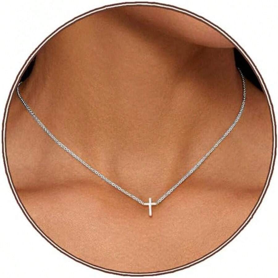 Cross Necklace For Women, Dainty 18K Gold Plated/Sterling Silver Small Cross Pendant Necklace Simple Gold Cross Necklaces For Women  Faith Jewelry Gift2025 - 小十字銀 - 查看 1