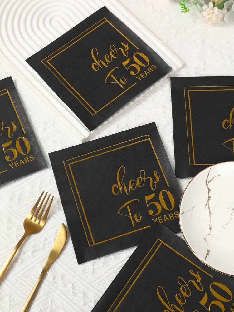 16pcs Man Woman 50th Birthday Napkins, 50th Birthday Party Disposable Tableware, 50th Birthday Decorations Birthday Tableware, 50th Birthday Gifts, Birthday Room Decorations, Anniversary Party Supplies, Happy 50th Birthday - Black Gold 50 Years Old - View 6