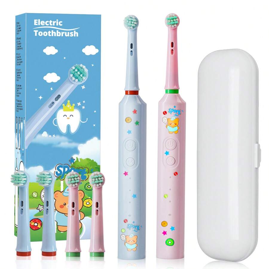 Orinatola Kids Electric Toothbrush, Comes With 4 Brush Heads, USB Rechargeable, 3 Cleaning Modes, Includes Travel Case And Cartoon Stickers, Built-In 600mAh Battery, Suitable For Children 3+ Years Old - Multicolor - View 1