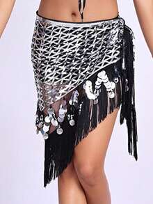 One Women's Belly Dance Hip Towel, A Triangular Coin-Embellished Hip Towel With Tassels And Sequins, Suitable For Music Festival Stage Performance Costumes And Accessories. - Multicolor - View 15