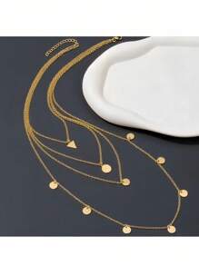 1pc Layered Geometric Pendant Necklace, Suitable For Daily Wear - Silver - View 5