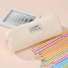 Estuche de lápices de lienzo de capa única, bolsa de papelería de gran capacidad, diseño minimalista de animales, adecuado para estudiantes de secundaria