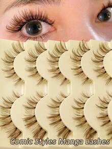 Rikuaild 5 Pairs Cartoon Style Brown False Eyelashes, Anime Style, Fluffy & Natural, Lightweight & Soft, Time-Saving, Brown Lash Extension Tools, Cartoon Doll Transparent Band, Reusable, Natural Lash Look, Makeup False Lashes - Cat eye Lashes - View 1