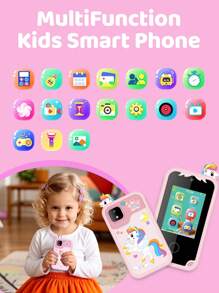 儿童电话,适合女孩和男孩的玩具,儿童智能手机玩具生日礼物,适合 2、3、5、7、8、10 岁幼儿,益智学习玩具,配备 2.8 英寸触摸屏、音乐播放器、相机、游戏、睡前故事播放、9600W 双摄像头、有趣的涂鸦和音乐游戏 - 彩色 - 查看 3