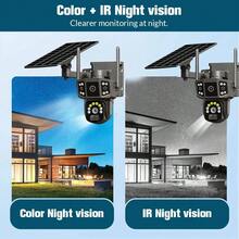 4K/8MP Solar Powered Security Camera, 2.4GHz Wireless Wi-Fi Version, 360° Panoramic Outdoor View, PIR Motion Detection, Rechargeable Battery, Dual Lenses With Color Night Vision, Two-Way Audio, Anti-Theft And Peeping Protection, Home Use(1 PCS) - Black - View 5