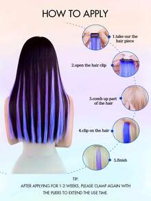 1pc Clip-In Hair Extension, Human Hair, Colorful Hair Extension, Red Clip-In Human Hair, Rainbow Color Party Highlights, Straight Hair Piece, For Women And Girls, Cosplay Clip-In Hair Extension, Purple, Halloween Costume And Christmas - Multicolor - View 11