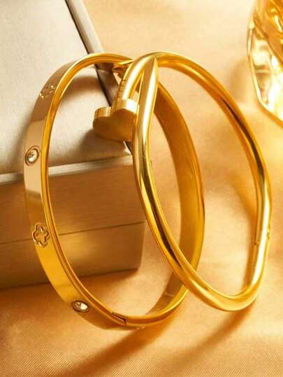 2 chiếc vòng tay bằng thép không gỉ, màu vàng, không phai, tối giản, nhẹ, phù hợp cho nam và nữ, hàng ngày, đi làm, hẹn hò, tiệc tùng, ngày lễ, sinh nhật bạn gái