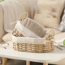 1pc Faux Wicker Desktop Storage Basket, Paper Rope Storage Basket For Coffee Table, Cosmetics, Remote Control, Miscellaneous Items Organizer - Apricot - View 6