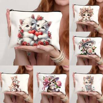 1 pièce de sac de maquillage multifonction en forme de chat, sac de documents, trousse de toilette et de papeterie, idéal pour les étudiants, les enseignants et les voyages