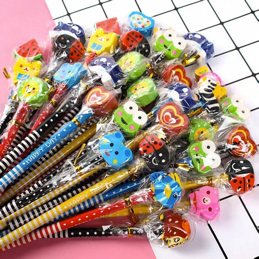 Sanrio 10/20/40/80 Cartoon HB Pencils With Eraser Head Cover, Suitable For Cute Children And Elementary School Students, Children's Study Supplies, Suitable For Holiday Christmas Exam Reward Gifts [Random Style] - Multicolor - View 1