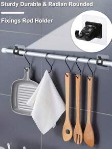 2入組免鑽桿架，無需鑽孔自粘窗簾桿座掛鉤，免釘可調裝飾掛鉤，適用於浴室廚房家居客廳