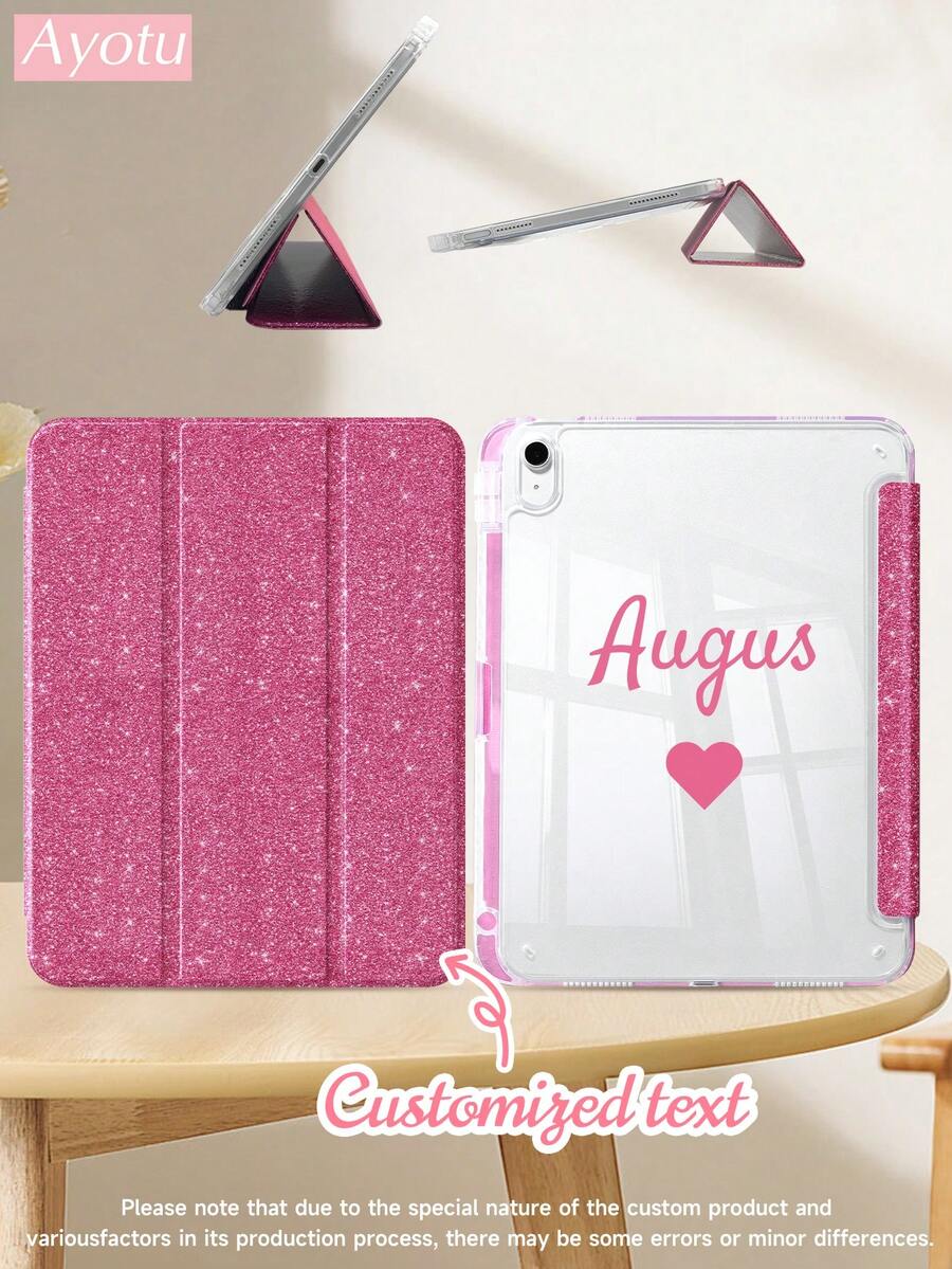 Ayotu Funda para tableta personalizable con nombre iluminado y diseño tríptico, compatible con todos los modelos, con soporte magnético, función de suspensión y activación automática, soporte integrado y ranura para lápiz, carcasa dura resistente a arañazos, ultra delgada y ligera, funda inteligente tipo folio, regalo personalizado