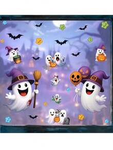 2 piezas Pegatinas lindas de fantasma y calabaza de Halloween, decoraciones de fiesta - Fáciles de aplicar y despegar sin residuos, adecuadas para decoración del hogar, aula, oficina, suministros de fiesta de Halloween, tema divertido de vacaciones, decoración de ventanas y paredes, decoración de castillo