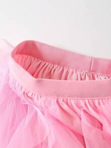 1pc Women's Asymmetrical Layered Ruffle Mesh Tulle Skirt, Cake Skirt - Pink - View 4