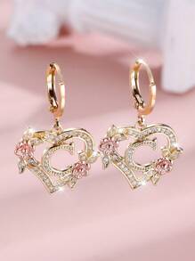 1 对心形首字母方晶锆石环形耳环，适合女士少女，精美心形雕刻 26 个字母 A-Z 和个性化名字花朵耳环，适合日常情人节珠宝生日礼物、妈妈、母亲、母亲节、礼物 - 花心形字母 - 查看 40
