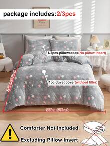 2/3 件星星图案蓬松毛绒夜光羽绒被套套装，冬季柔软温暖床上用品套装，可爱纯色被套，卧室装饰，（1 个羽绒被套 + 1/2 个枕套，无填充物） - 灰色 - 查看 4