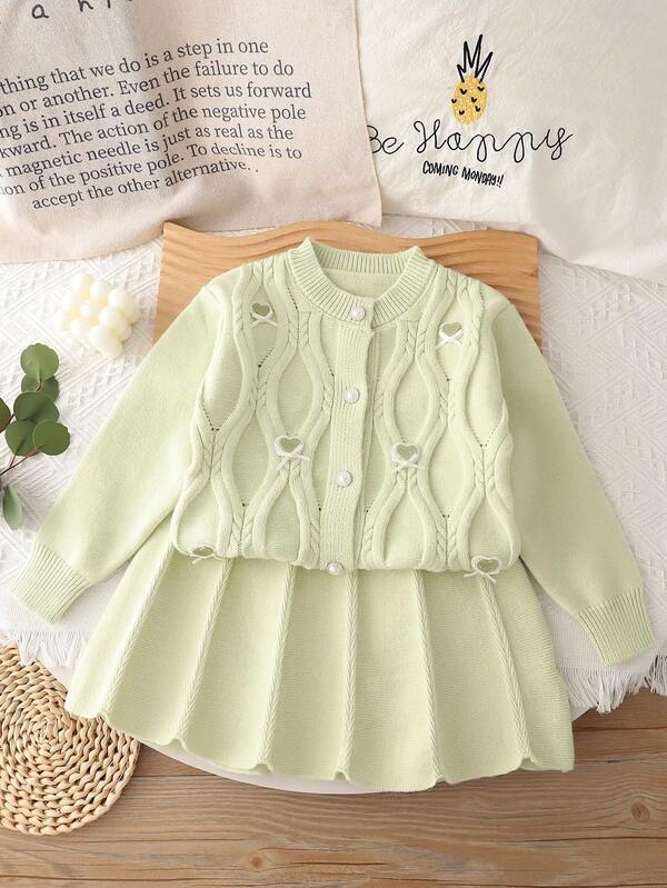 2pcs/Set Young Girl Fashion Knitted Cardigan And Skirt Girls Warm Outfits For Autumn/Winter