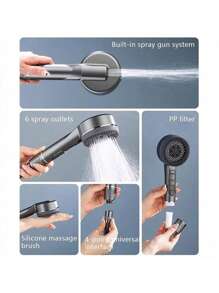 1 st handhållet högtrycksduschmunstycke med superstark stråle, levereras med 8 st importerade filter / enkel att installera, ingen el krävs, lämplig för hemmabruk, badrumstillbehör | Praktiska badrumstillbehör | Iögonfallande duschmunstycke, duschmunstycke och slang badrumstillbehör badrumsverktyg - Multifärgad - Visa 5