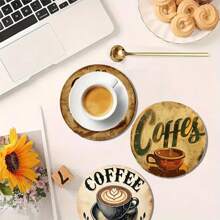 6 piezas Posavasos de madera con estampado de café - Protectores de mesa impresos de colores - Accesorios de cocina antideslizantes - Decoración del hogar - Suministros para fiestas temáticas - Regalos de inauguración de casa/Acción de Gracias para agregar un ambiente acogedor