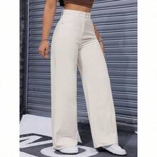 Women's Loose Fit Pocketed Straight Leg Casual Denim Jeans - Apricot - View 4