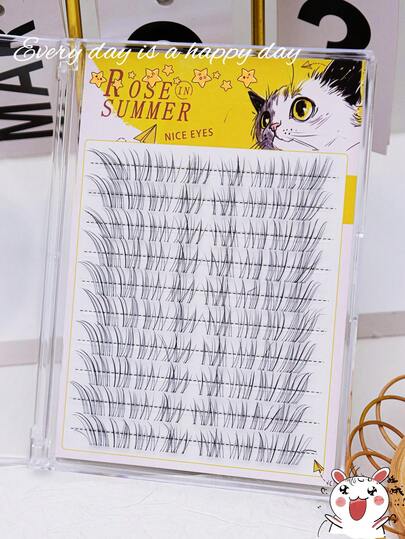 80 قطعة رموش عنقودية، إطالة رموش DIY، رموش فردية طويلة بتجعيد D مختلطة في صينية، إطالة رموش صناعية من نوع الأرنب، لون أسود (9-16 مم)