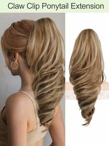 马尾辫接发，18 英寸波浪爪夹接发，适合女性，轻盈蓬松的合成纤维马尾辫假发，自然柔软，易于佩戴 - 彩色 - 查看 13