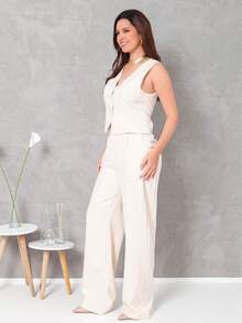 Women's Vest And Tailored Trousers Set - 米色 - 查看 2