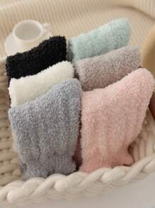 6pairs Solid Fuzzy Fluffy Socks - Multicolor - View 4