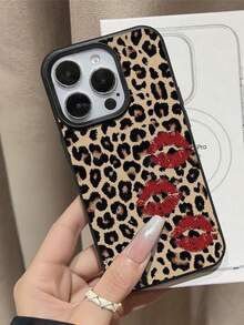 1pc Cute Vintage Leopard Print, Cherry Heart Pattern, Litchi Texture Anti-Drop Anti-Slip Soft Phone Case, Compatible With Apple And Phones Waterproof Shockproof Scratch Resistant - Multicolor - View 2