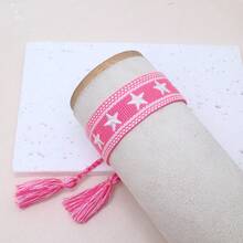 1 pieza Brazalete trenzado con decoración de estrella hecho a mano, diseño de bordado creativo, adecuado para fiestas, playa, viajes, regalo para amigos, familia, compañeros de clase - Rosa - Ver 7
