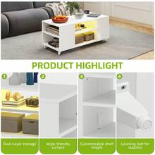 Coffee Table High Gloss With RGB LED Lights, Adjustable Storage Shelf, 97.5 X 48 X 45 Cm - White - View 4