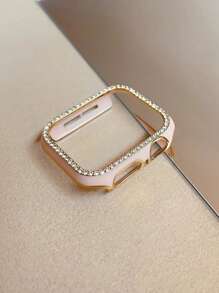 1PC Pink Shiny Rhinestone Decor Hollowed Out Case Flashing Anti-Fall Laser Engraving Bumper Cover, For Apple Watch Case 40/41/42/44/45/46/49MM, For Apple Watch Series Ultra/SE/11/10/9/8/7/6/5/4, Intelligent Watch Case Accessories