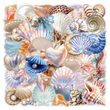 60pcs Transparent Ocean Stickers, Including Shell Stickers, Pearl Stickers, Beach Stickers, Made Of PET Material, Waterproof, Suitable For Water Bottles, Computers, Laptops, Phones, Luggage, Notebooks, Refrigerators, Etc. - C - View 7