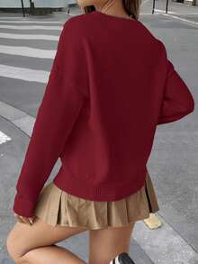 女士新款时尚纯色针织圆领休闲优雅街头外出约会宽松落肩纯色简约长袖套头毛衣，适合情人节、音乐会、街头风、新年、优雅、夏季上衣、休闲、春季、度假、假日、夏季假日等场合。 - 紅色 - 查看 6
