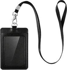 E&EY ID Badge Holder With Lanyard PU Leather Badge ID Card Holder Vertical (1)