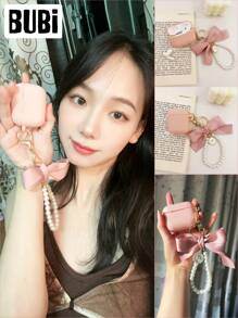Pearl Bow Keychain For Women Female Lady Girls Fashion Ornaments Universal Bag Pendant Car Key Chain Wristlet Handbag Decoration Holiday Gift Auto Accessories